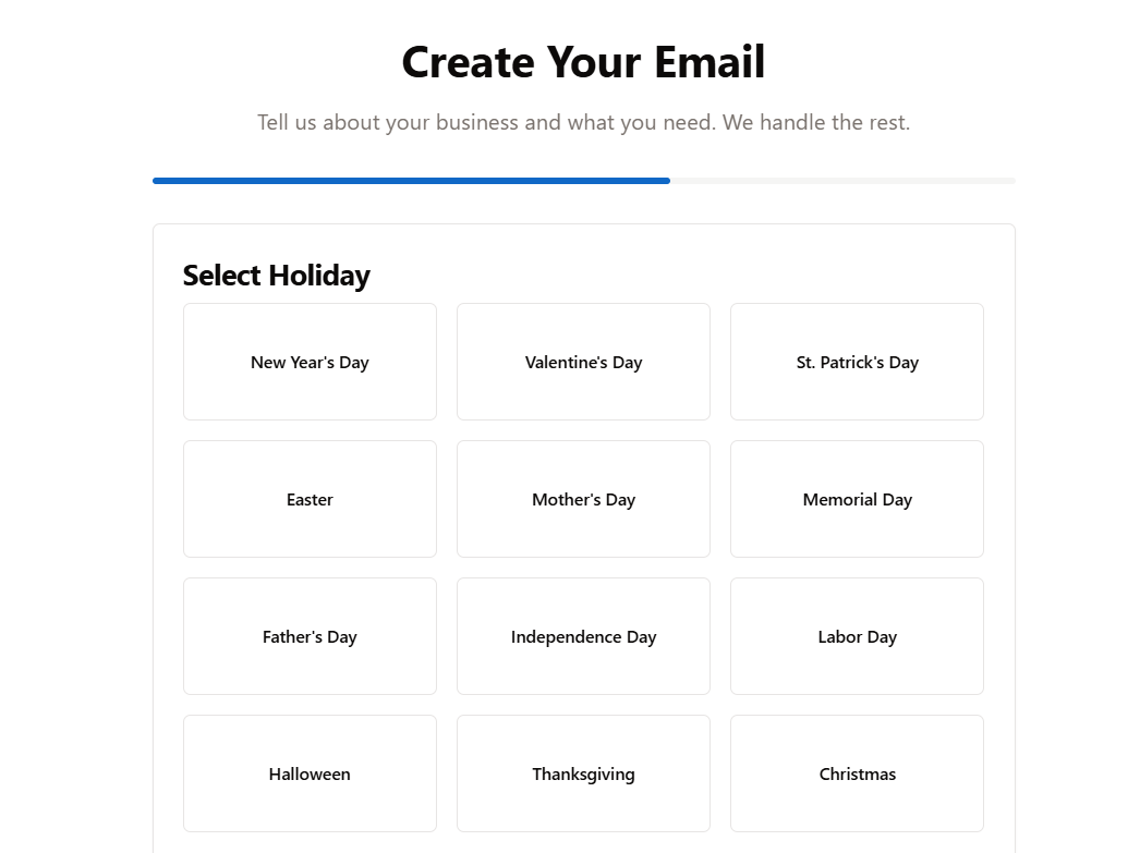 Email Crafter - select a holiday or occasion