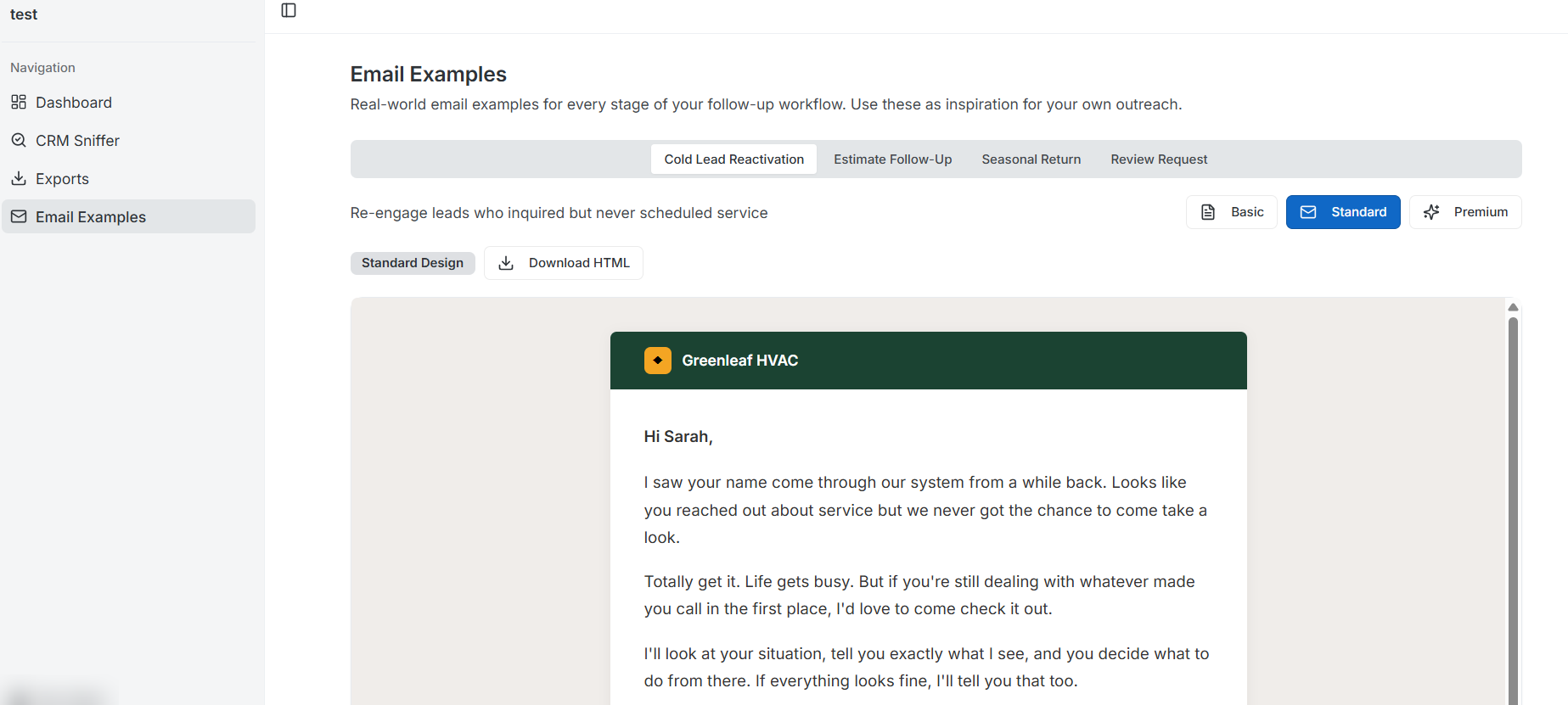 LeakFinder email templates - cold lead, estimate follow-up, seasonal, and review request